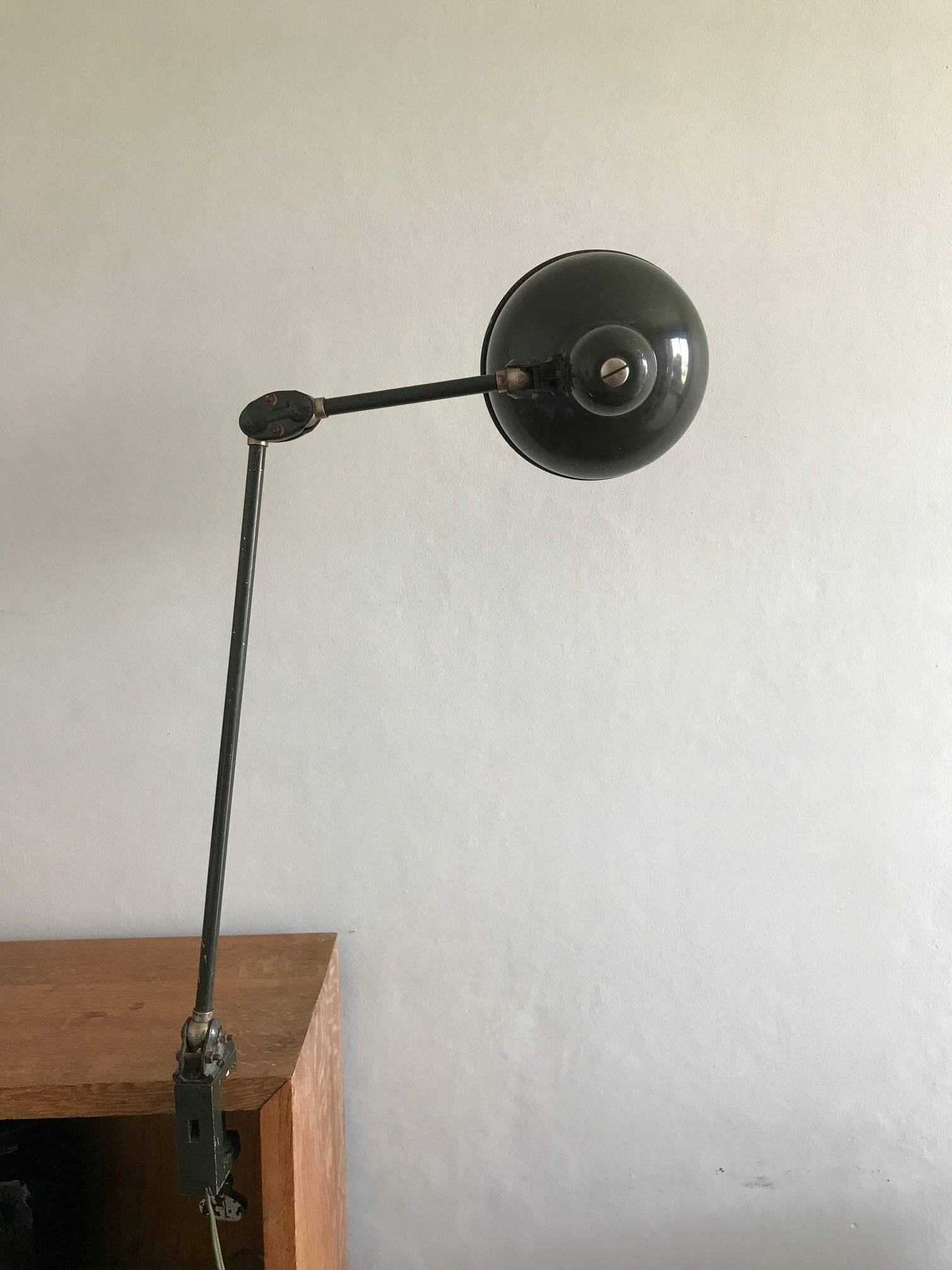 1950s English green workshop lamp