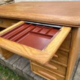 Antique light oak desk from the 1950s with 4 drawers