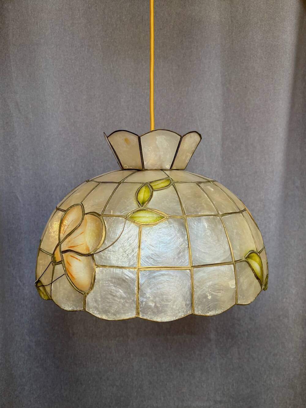 Capiz shell and brass pendant light