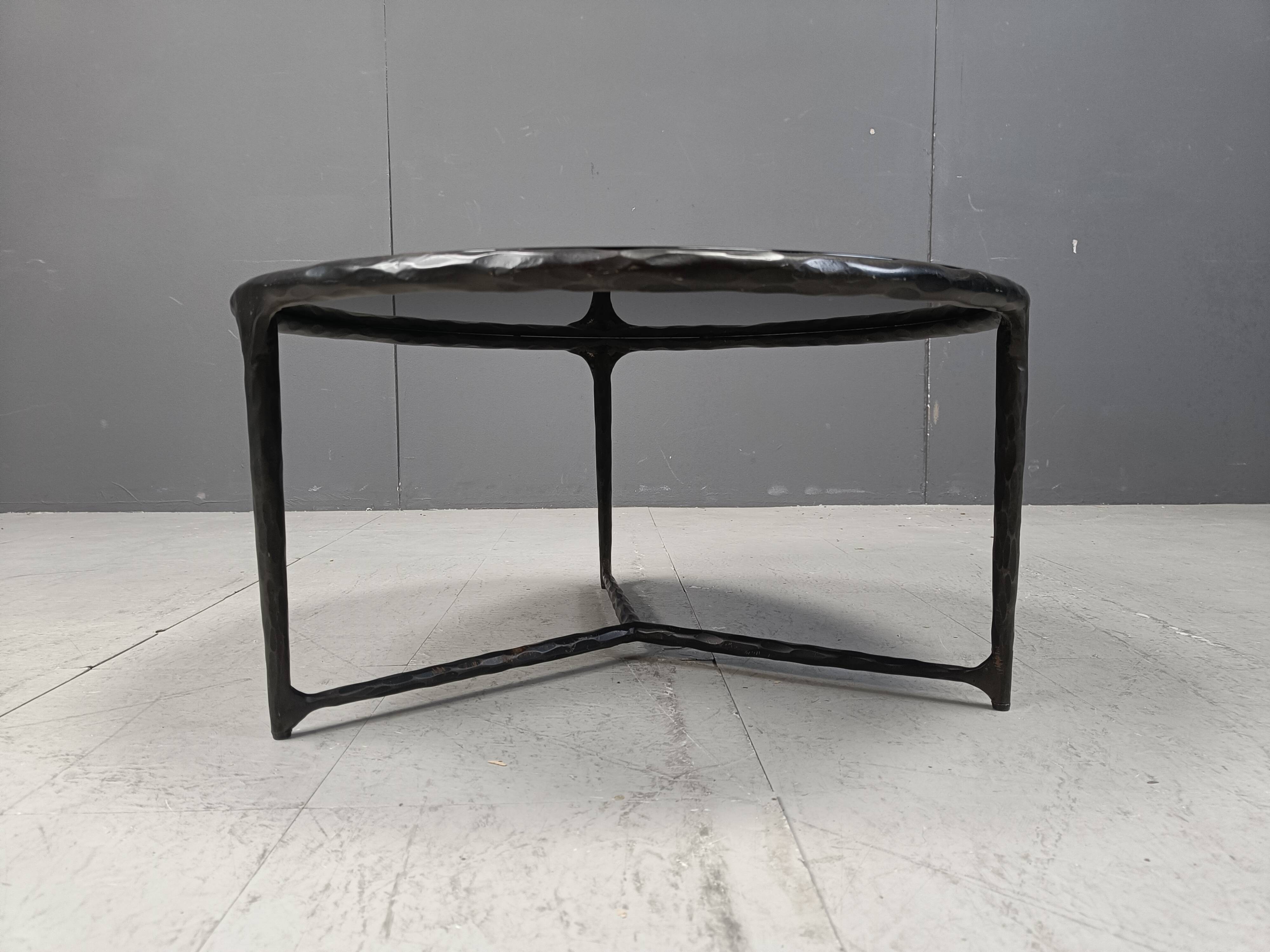 Vintage sculpted steel brutalist coffee table, 1970s