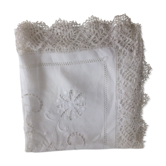 Old tablecloth with embroidery and handmade lace