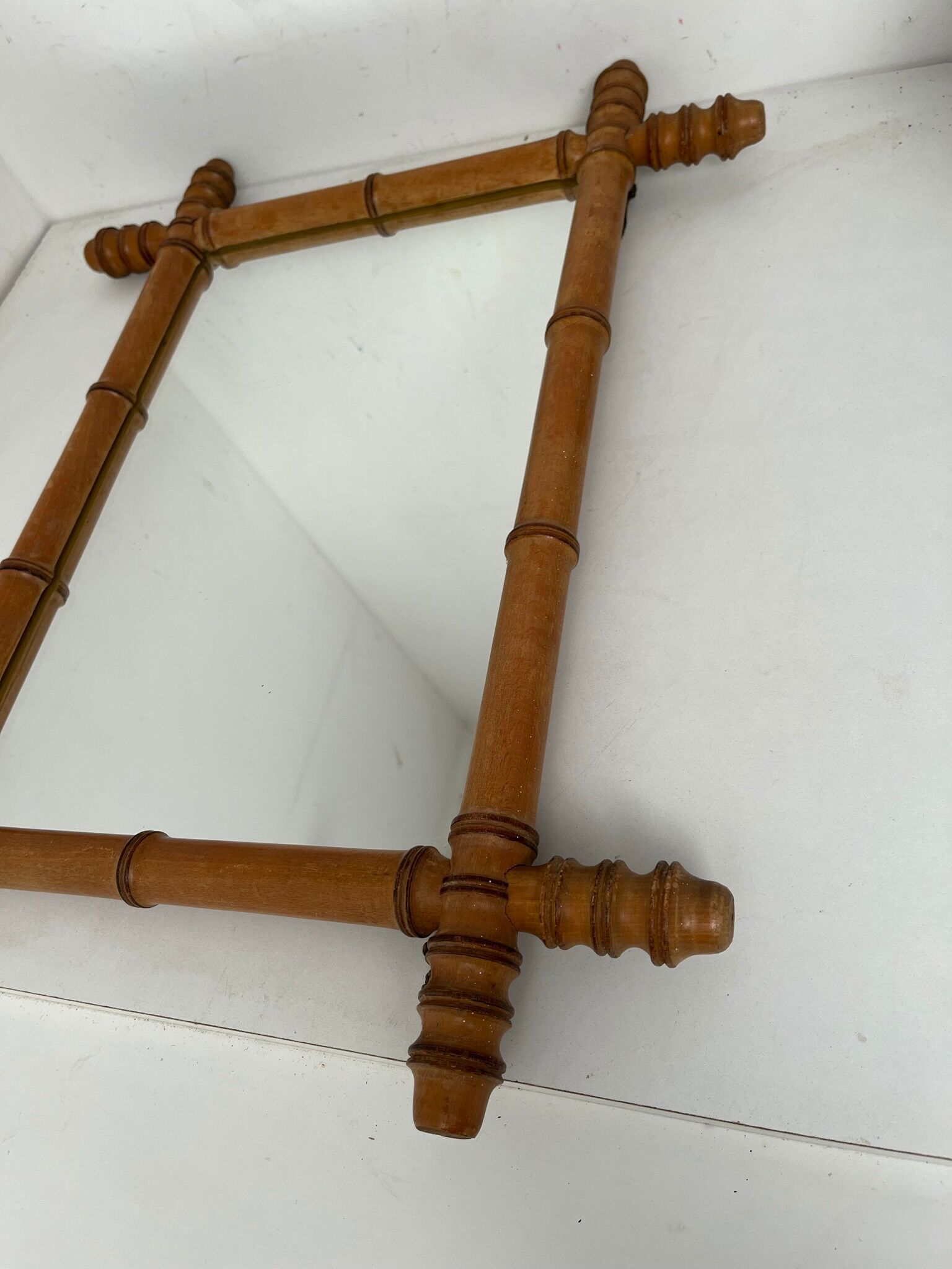 Turned wooden mirror bamboo style 1900s