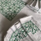 Large tablecloth and its 10 old napkins embroidered with cross stitch - 210x120 - cotton