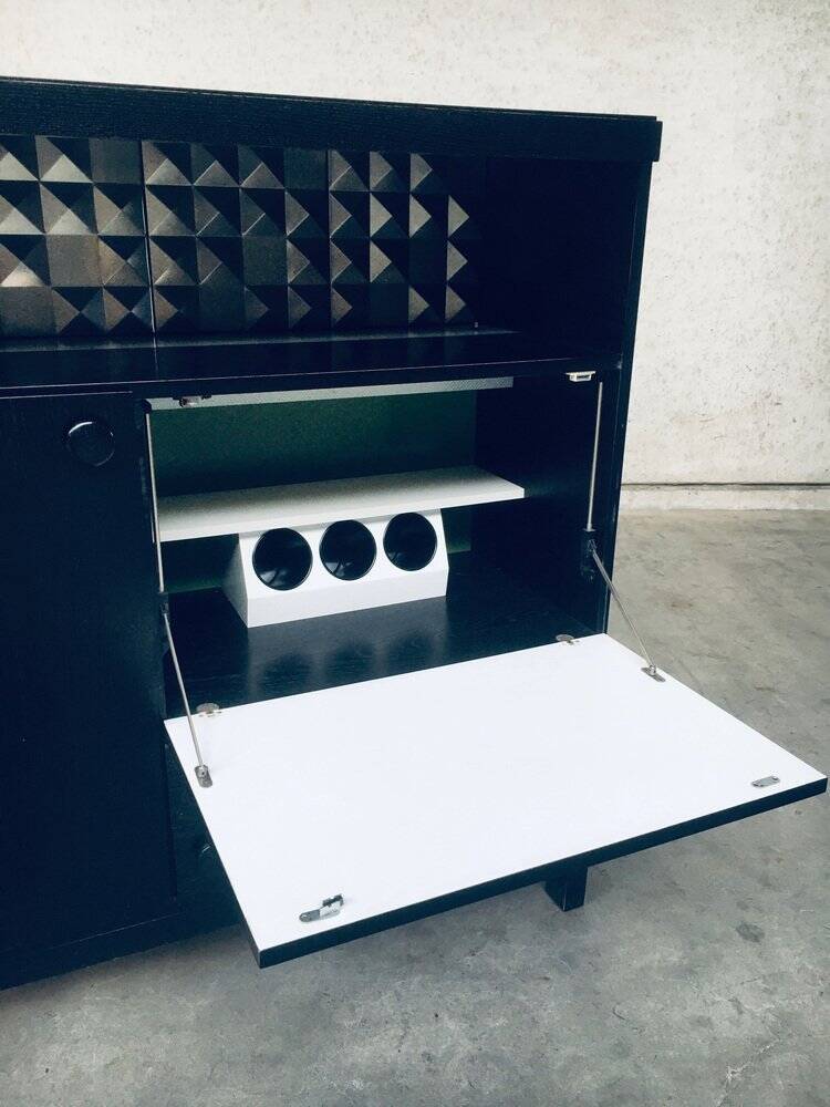 Brutalist Black Ebonised Dry Bar Cabinet, Belgium, 1970s