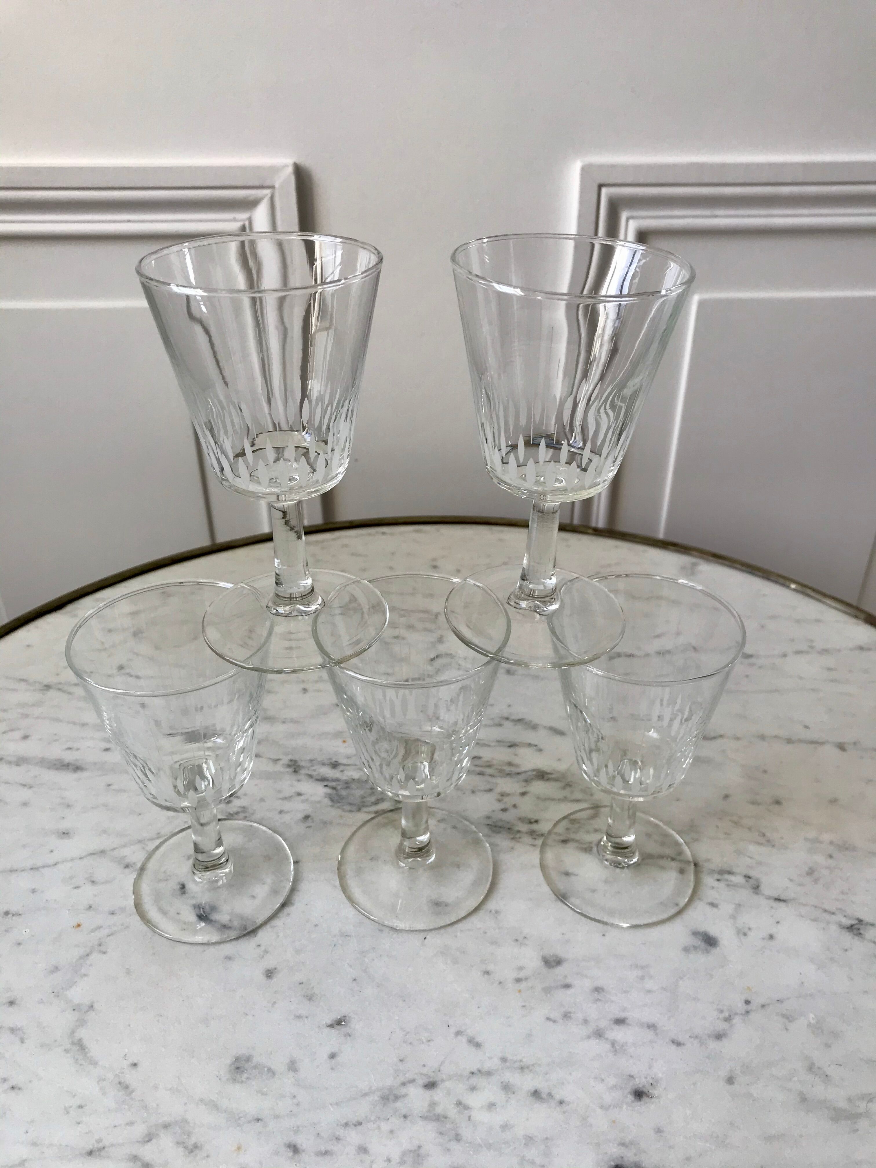 Set of 5 small crystalline glass wine glasses 50-60s