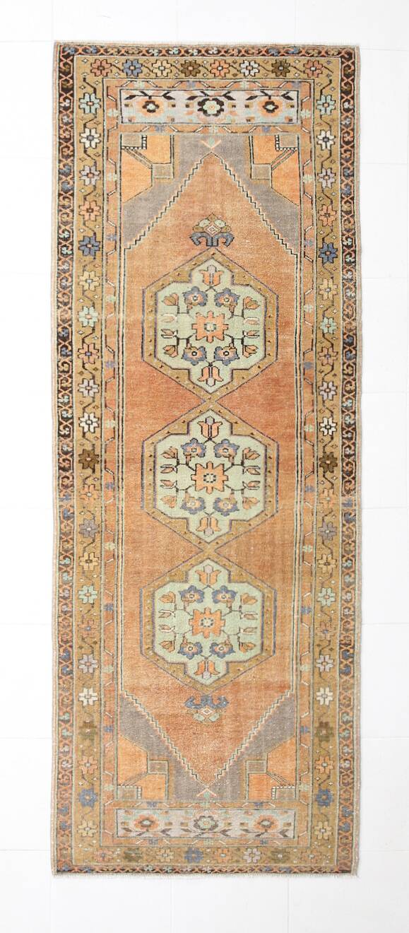 Tapis persan Brunt orange et vert, 105 x 290 cm