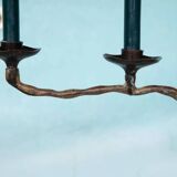 Vintage 1960s chandelier, patinated bronze Japandi chandelier.