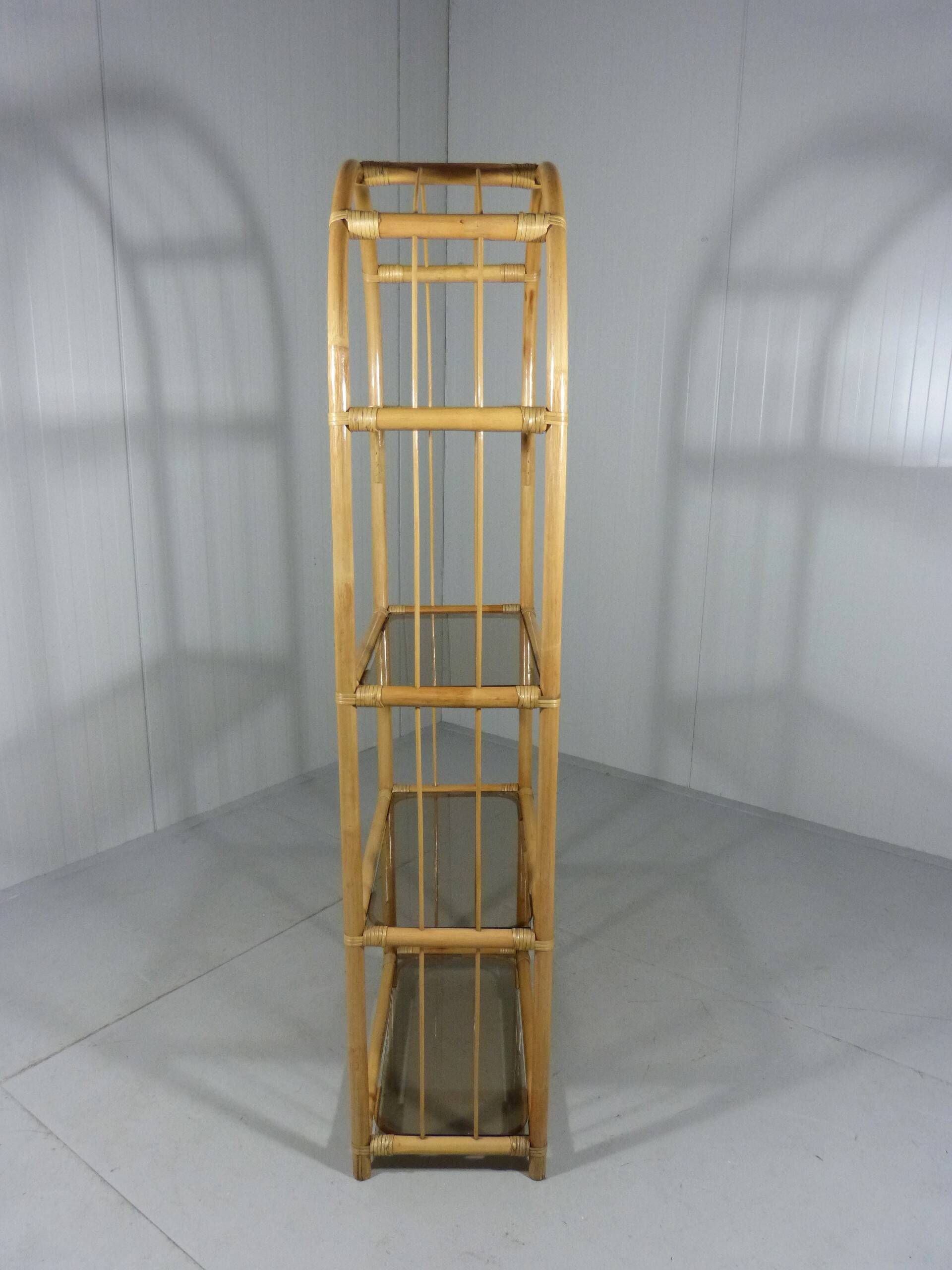 Rattan & smoked glass display rack 1970’s