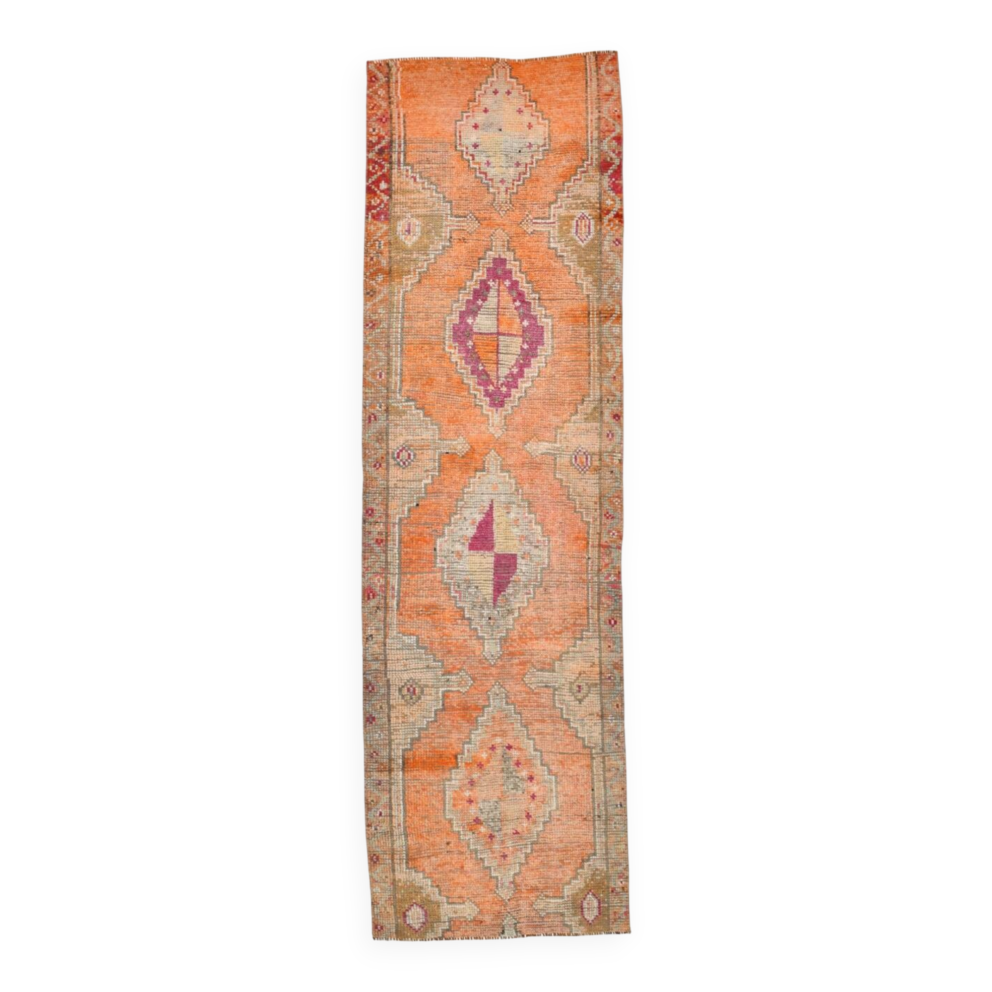 Pink & Orange Oriental Pattern Turkish Runner Rug, 90x306Cm