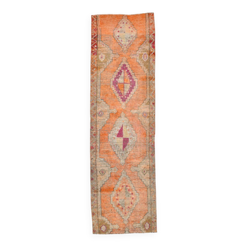 Pink & Orange Oriental Pattern Turkish Runner Rug, 90x306Cm