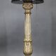 1940s restored brass table lamp with wooden base and glass shade