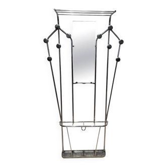 Art Deco Coat Rack & Mirror in Tubular Aluminum, France, 1930