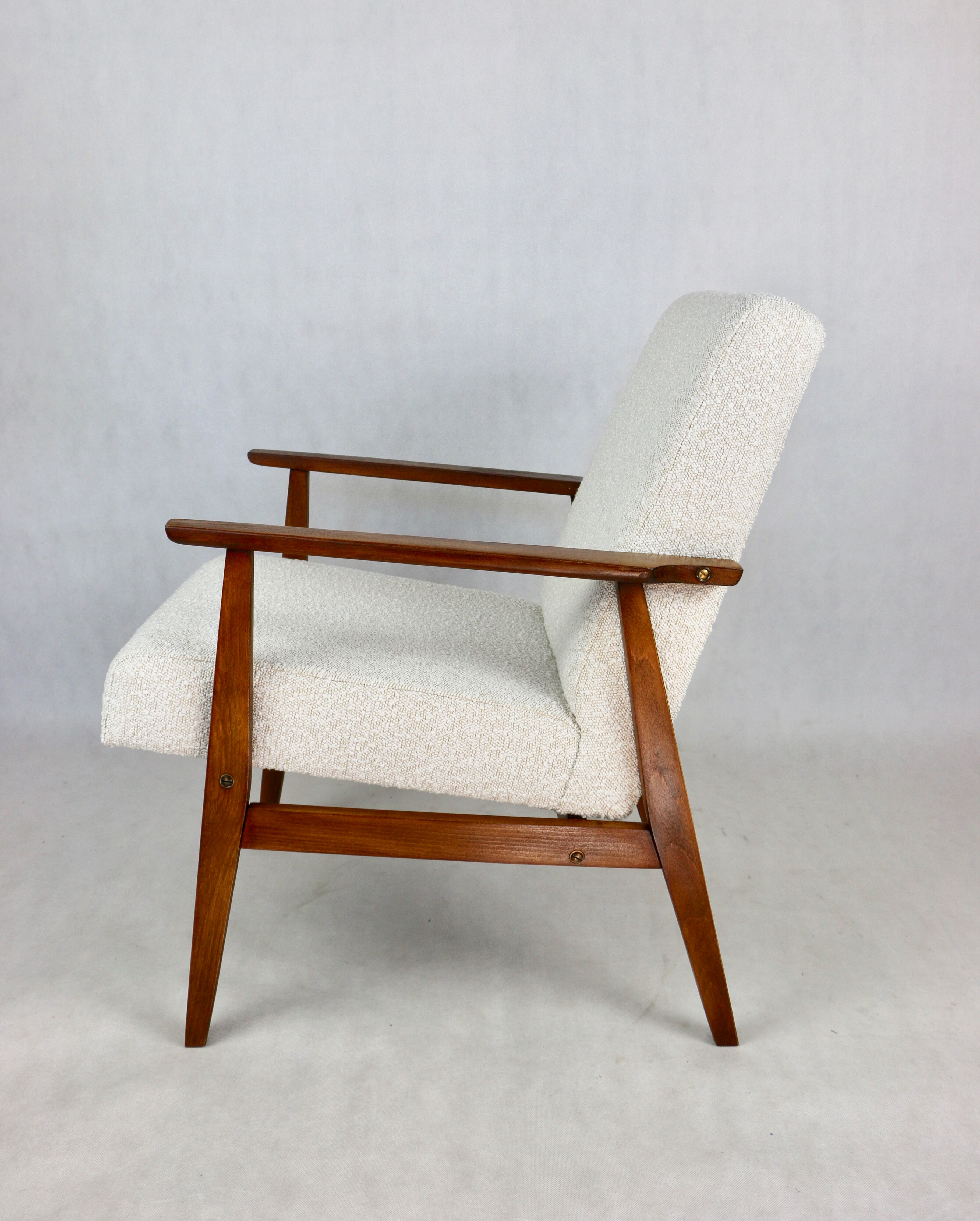 Fauteuil boucle ivoire blanc vintage, années 1970
