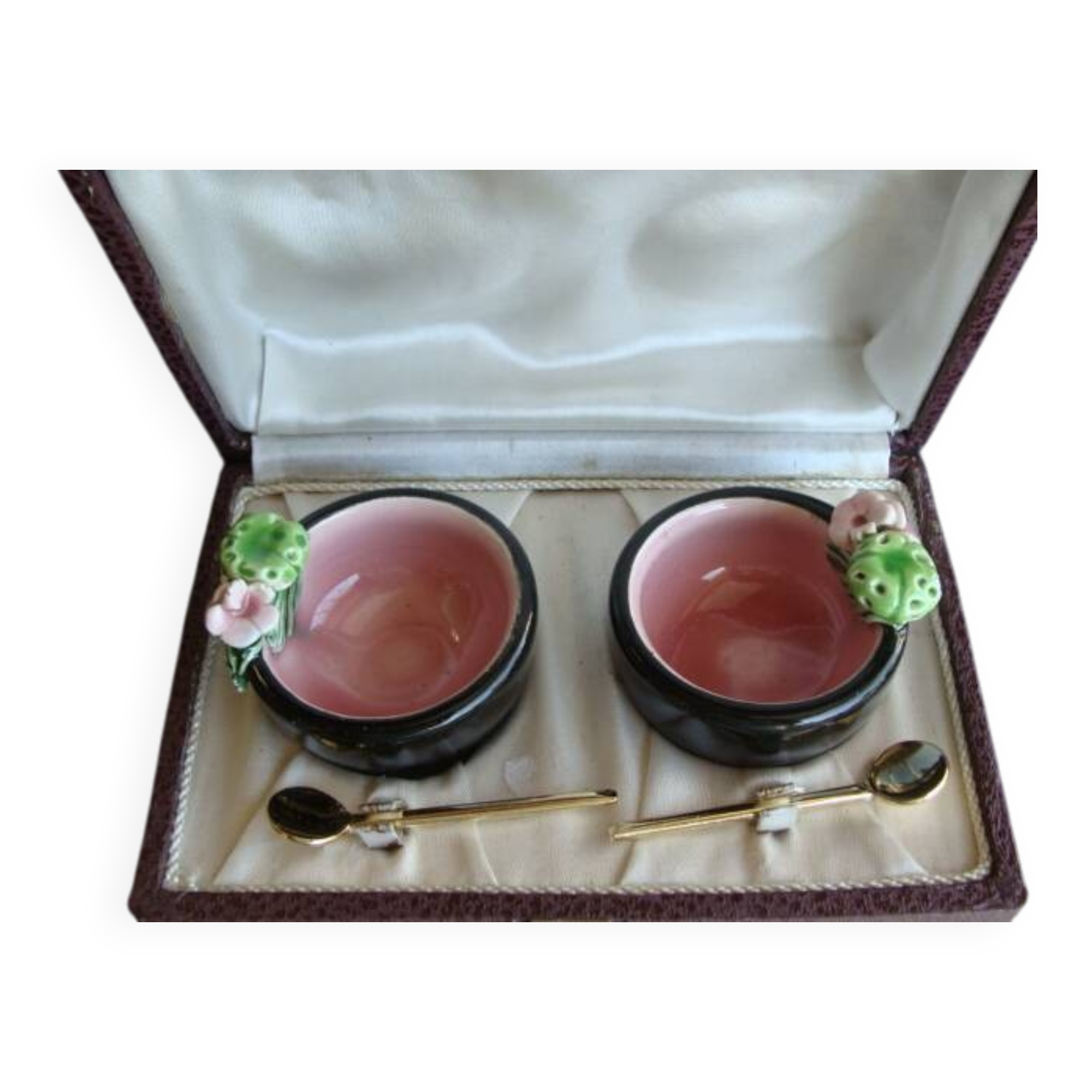 Vintage Keramos Sèvres salt cellars in their case