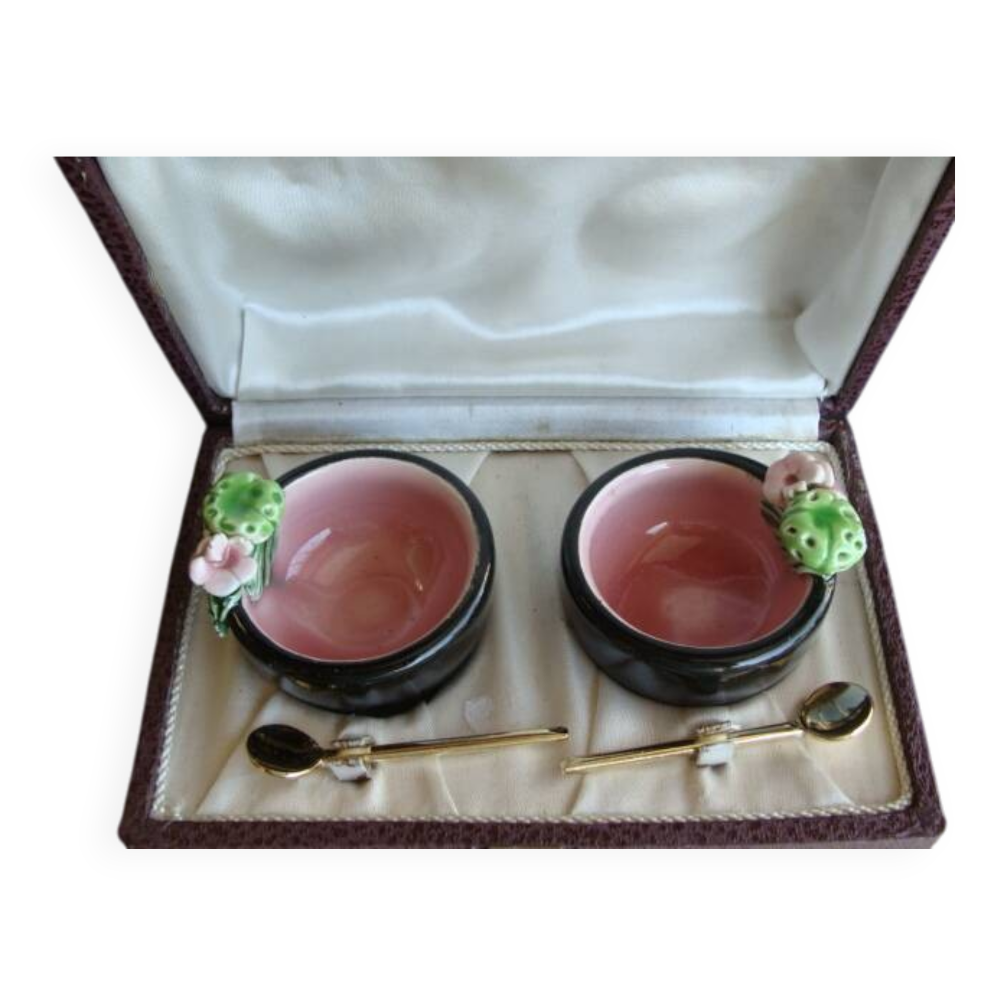 Vintage Keramos Sèvres salt cellars in their case