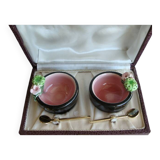 Vintage Keramos Sèvres salt cellars in their case