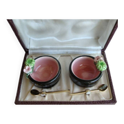 Vintage Keramos Sèvres salt cellars in their case