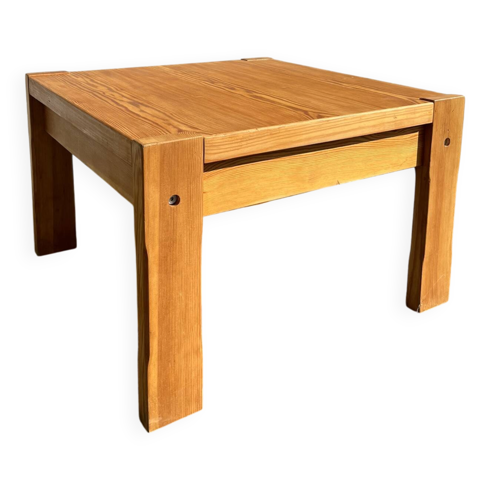 Square coffee table in solid wood (pine), 1980s.