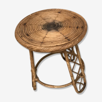 Bamboo stool 50s Decoration natural wood rattan wicker Vintage Plant Door