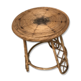 Tabouret en bambou années 50 décoration bois naturelle rotin osier Vintage Porte plante