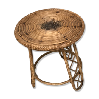 Tabouret en bambou années 50 décoration bois naturelle rotin osier Vintage Porte plante