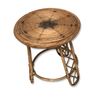 Bamboo stool 50s Decoration natural wood rattan wicker Vintage Plant Door