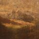 Landscape painting with figures and herds, oil on canvas, 18th century.