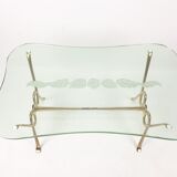 Table basse italienne avec verre gravé et base en laiton, années 1960