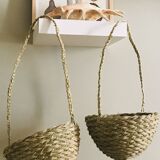 Hanging woven wicker planter