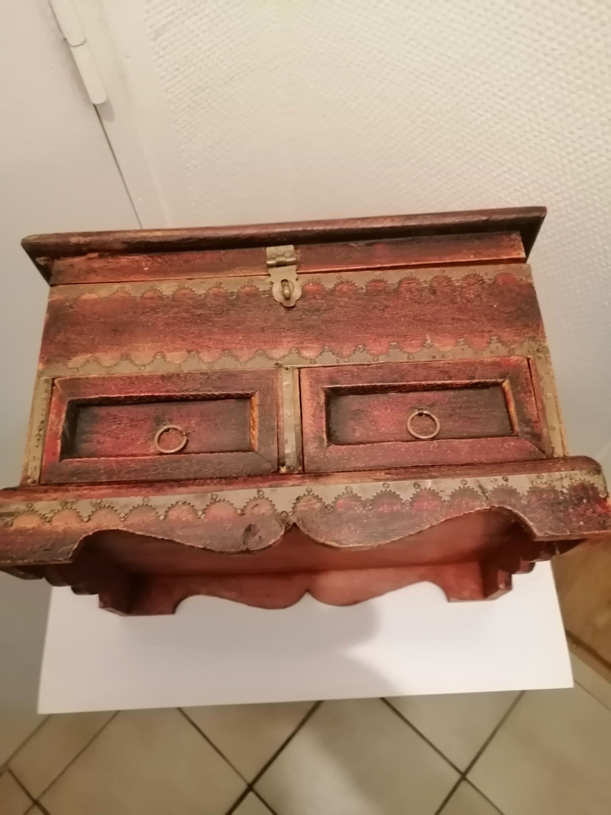 Vintage antique wooden and copper chest