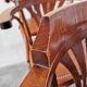 Set of 6 Vintage Bentwood Bar Stool Set: Brown Leather Seat, Nailhead Trim
