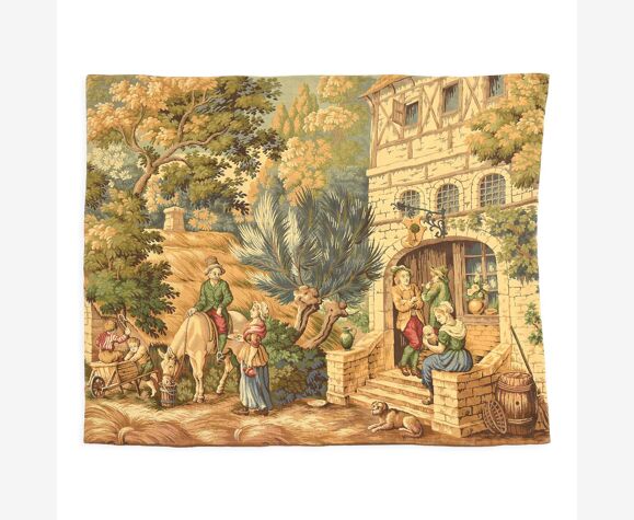 Tapestry depicting a lively scene in front of a tavern