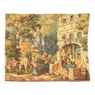 Tapestry depicting a lively scene in front of a tavern