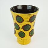 colorful hand-painted strehla gdr ceramic VASE yellow brown green polka dot