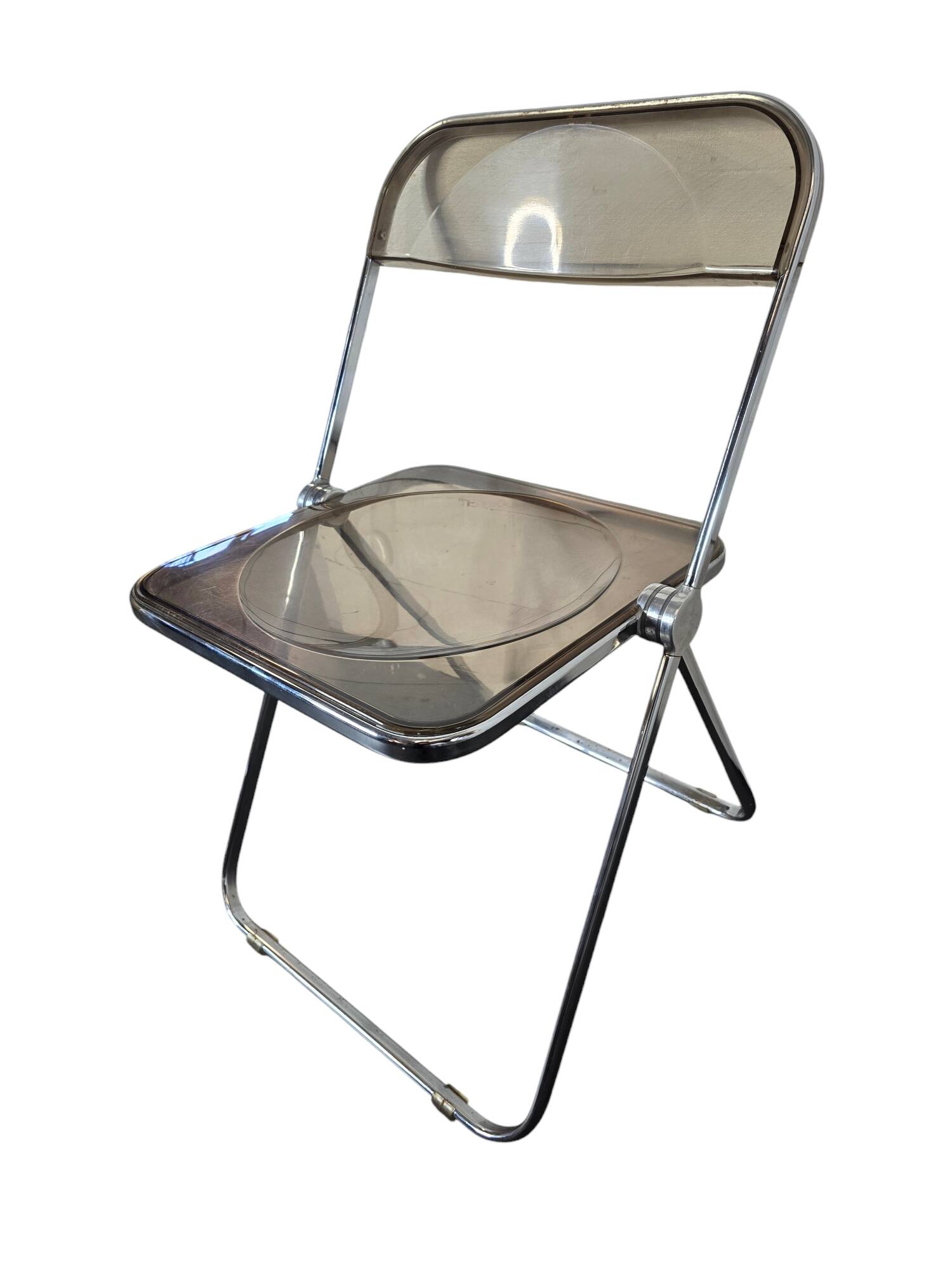 Folding office chair in smoked plexiglass by Giancarlo Piretti, Castelli edition