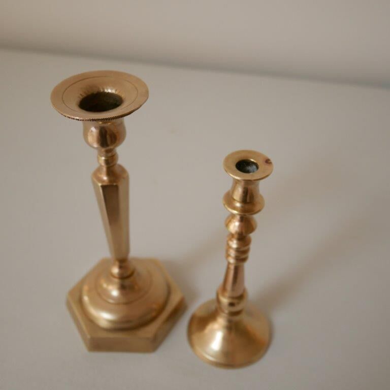 Set of 2 small brass candle holders