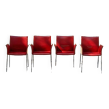 Set of 4 Zanotta armchairs in red leather