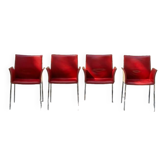 Set of 4 Zanotta armchairs in red leather