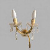 "Pair of vintage glass and brass wall sconces with tassels