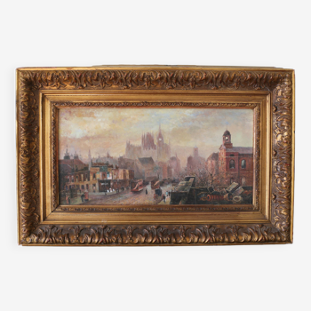 Peinture à l'huile début XXe siècle représentant la ville de Londres