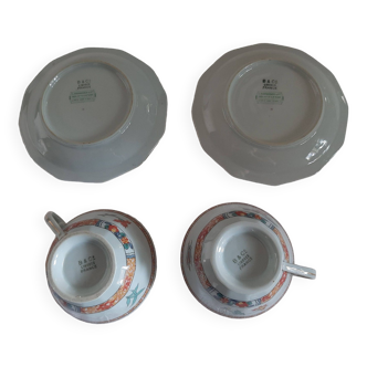 Duo tasses porcelaine de Limoges pâte verte Bernardaud 1920