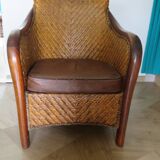 Woven rattan armchair and exotic wood - Colonial style - 1980s
