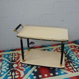 Rolling table vintage and design 1950, wood and gold metal