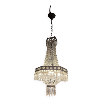 Hexagonal hot air balloon chandelier, glass pendilles, first half of the XX th