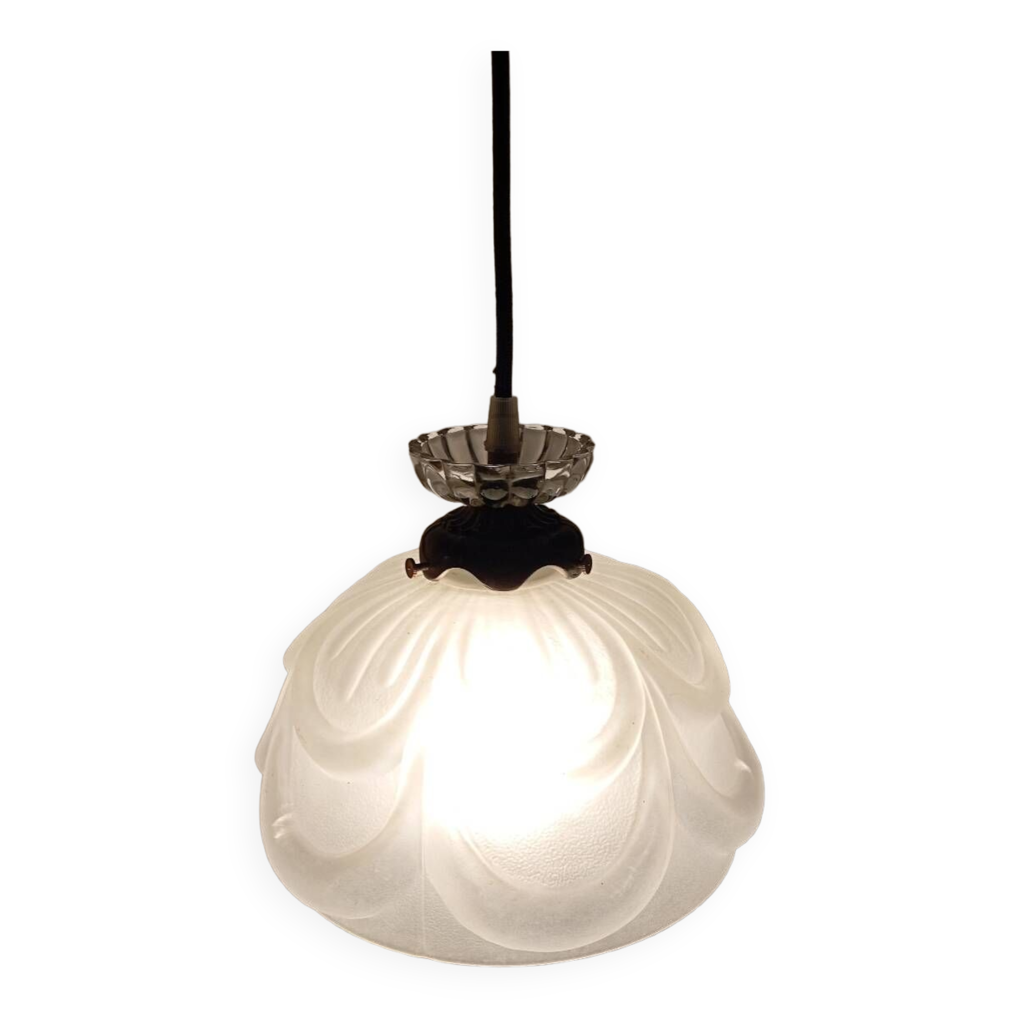 Frosted glass flower suspension, art deco