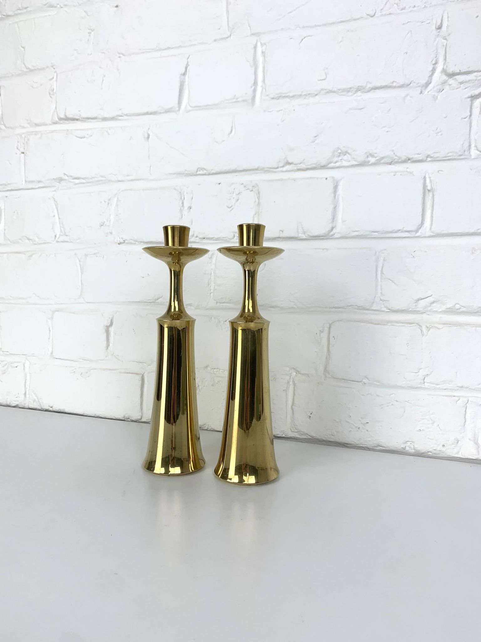 Pair of Scandinavian brass candle holders Jens Harald Quistgaard Dansk Design Denmark 1960-70