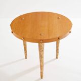 Oak and patinated bronze tripod pedestal table by Garouste & Bonetti 1987