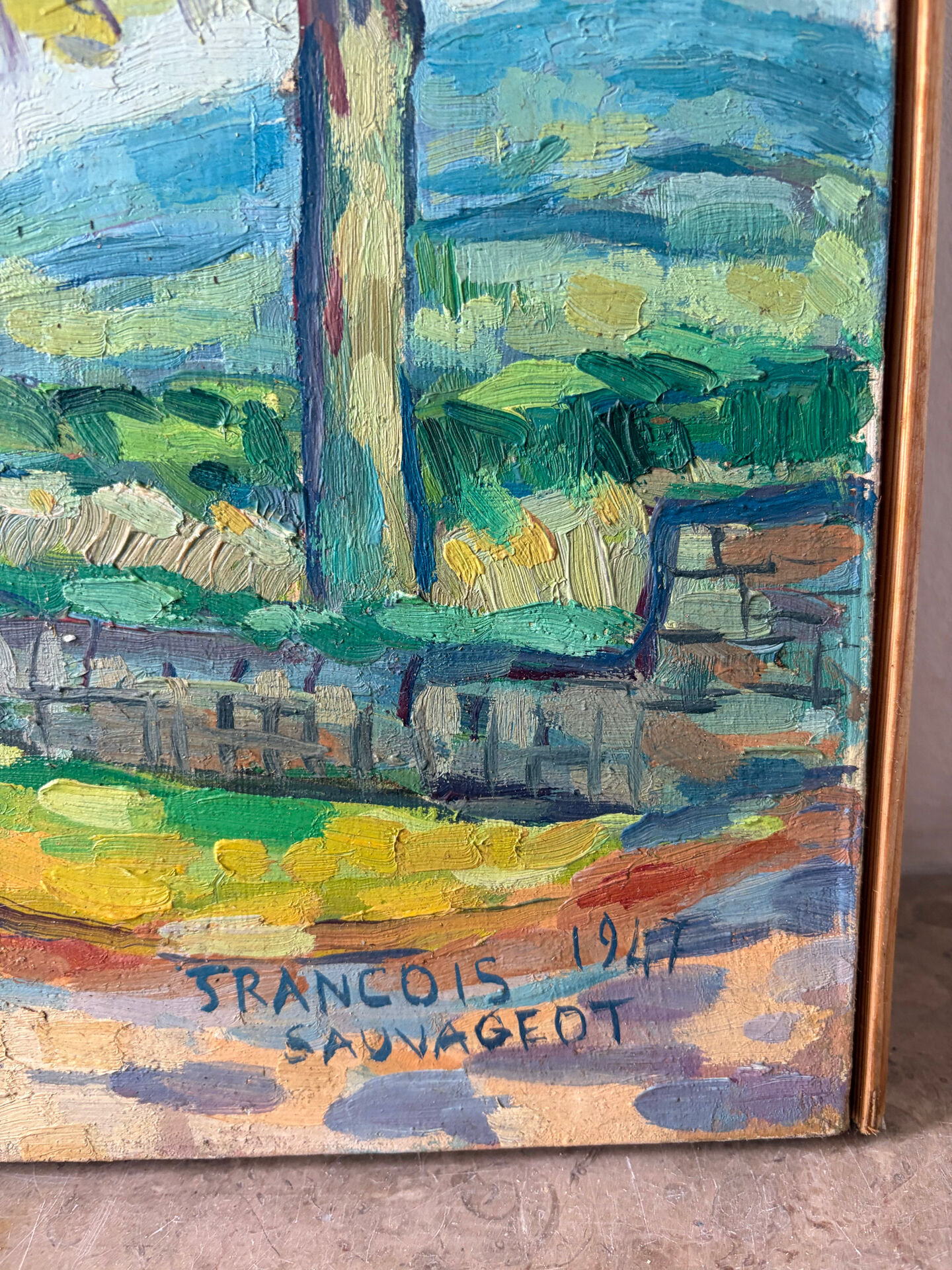 View of the church of La Clayette, signed François Sauvageot 1947