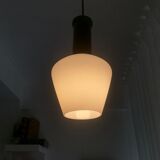 Vintage 1960s white opal glass hanging lamp mid-century modern