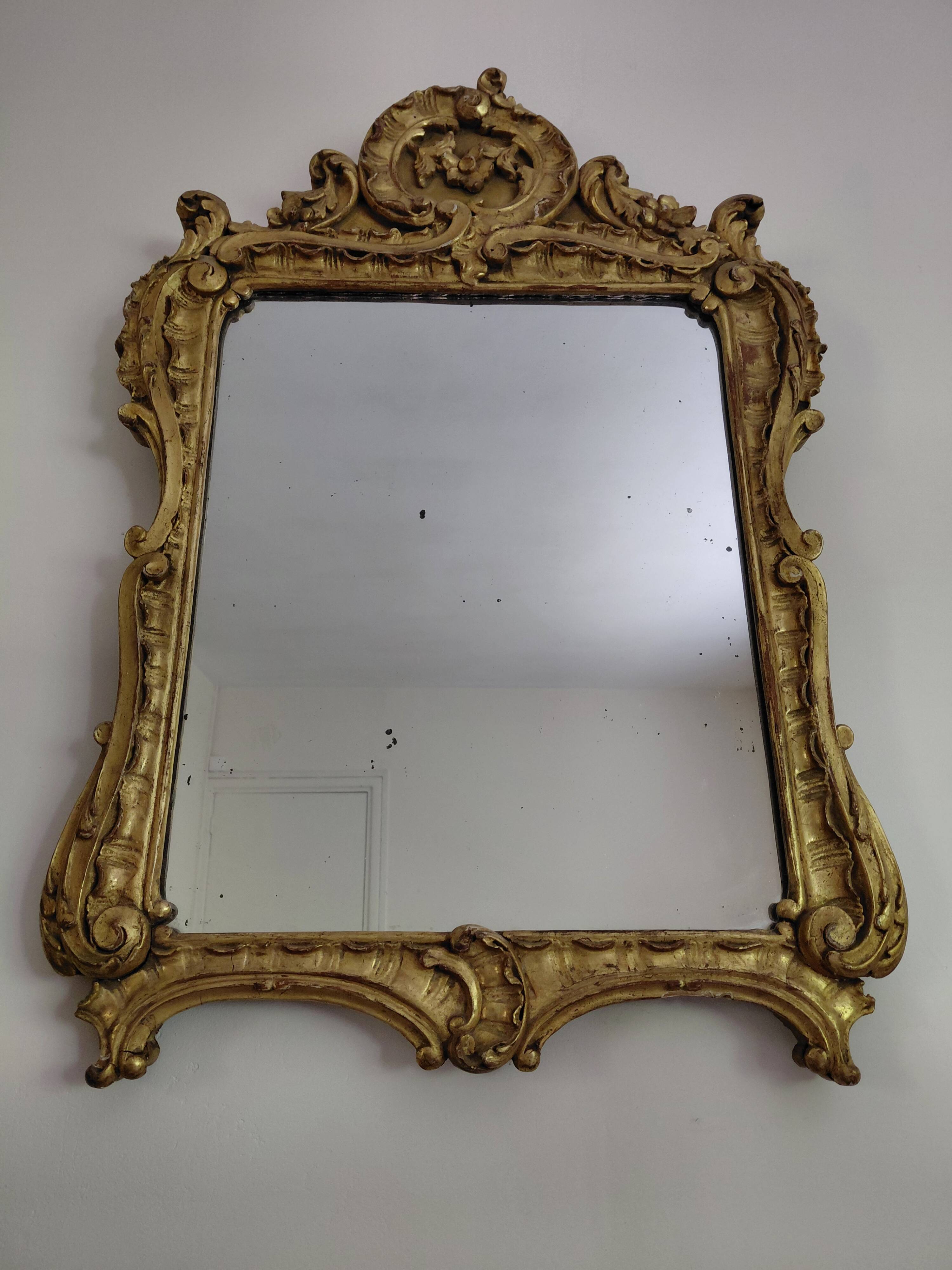 19th-century gilded wooden mirror